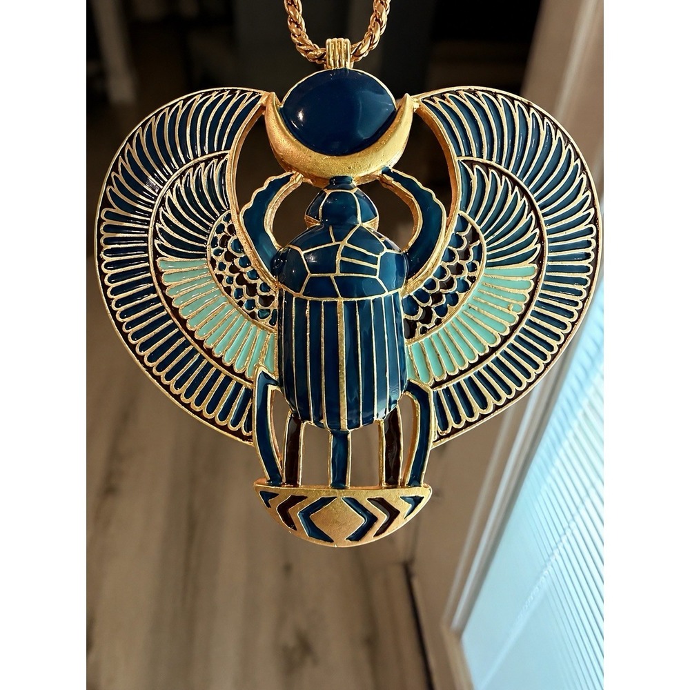 Rare Vintage Egyptian Revival D'Orlan Multi Colored Scarab Figural Pendant
